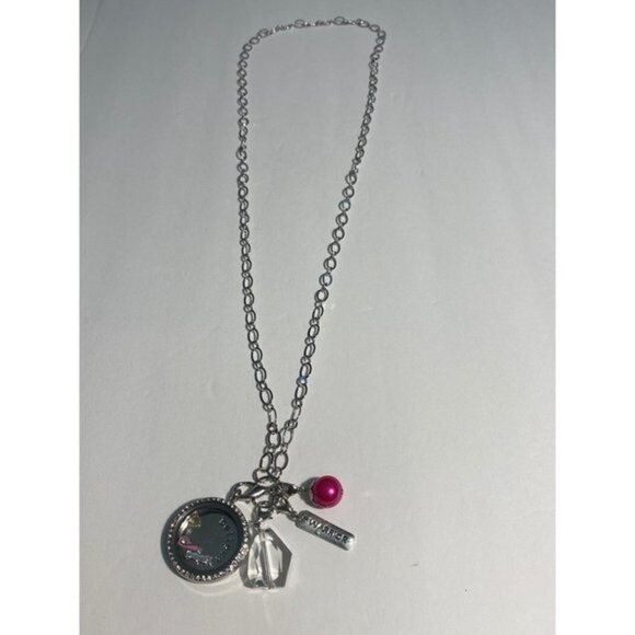 Floating Locket Necklace - Breast Cancer Awareness - Picture 3 of 7
